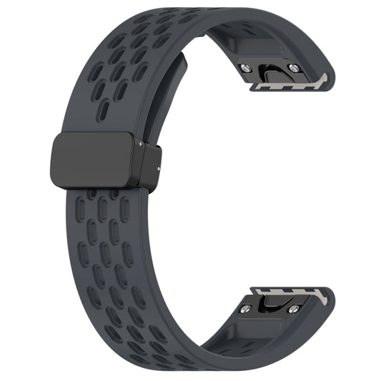 For Garmin Fenix 5S Plus Hole Folding Buckle 20mm Silicone Watch Band(Dark Gray) - Watch Bands by buy2fix | Online Shopping UK | buy2fix