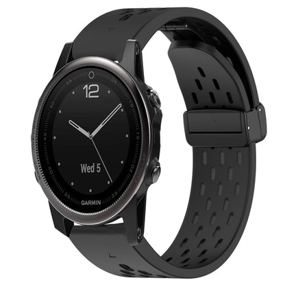 For Garmin Fenix 5S Plus Hole Folding Buckle 20mm Silicone Watch Band(Black) - Watch Bands by buy2fix | Online Shopping UK | buy2fix