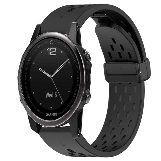 For Garmin Fenix 5S Plus Hole Folding Buckle 20mm Silicone Watch Band(Black) - Watch Bands by buy2fix | Online Shopping UK | buy2fix