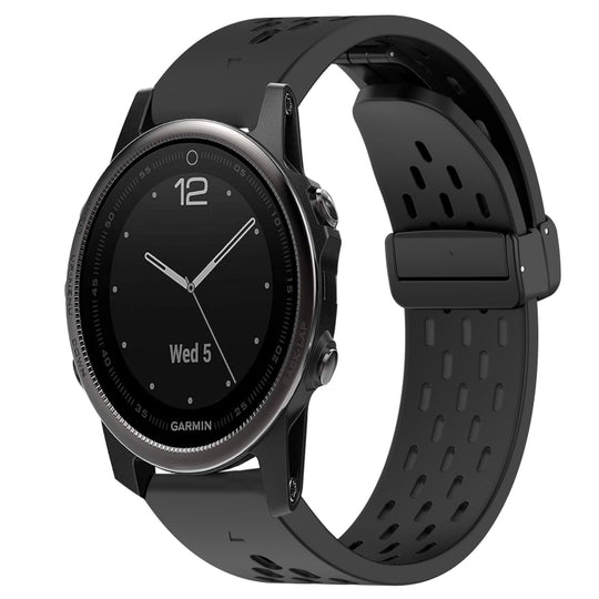 For Garmin Fenix 5S Plus Hole Folding Buckle 20mm Silicone Watch Band(Black)