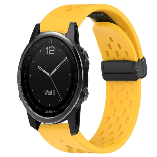 For Garmin Fenix 5S Plus Hole Folding Buckle 20mm Silicone Watch Band(Yellow) - Watch Bands by buy2fix | Online Shopping UK | buy2fix