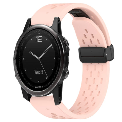 For Garmin Fenix 5S Plus Hole Folding Buckle 20mm Silicone Watch Band(Pink) - Watch Bands by buy2fix | Online Shopping UK | buy2fix