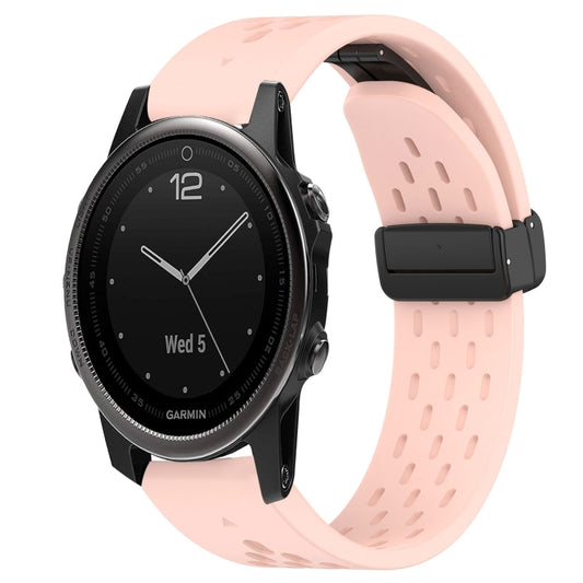 For Garmin Fenix 5S Plus Hole Folding Buckle 20mm Silicone Watch Band(Pink) - Watch Bands by buy2fix | Online Shopping UK | buy2fix
