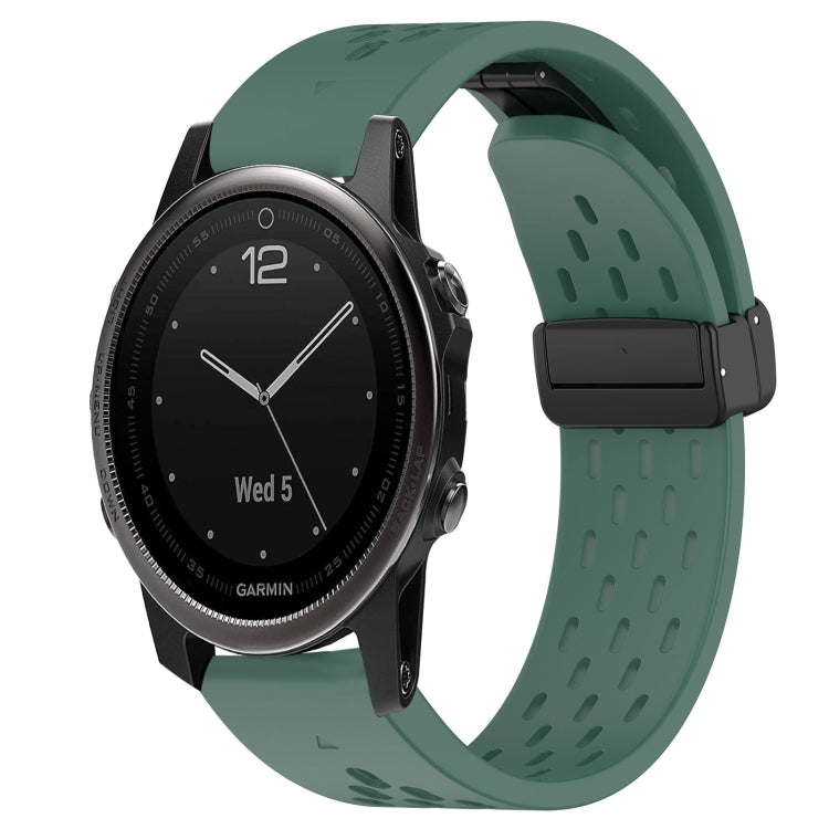 For Garmin Fenix 5S Plus Hole Folding Buckle 20mm Silicone Watch Band(Dark Green) - Watch Bands by buy2fix | Online Shopping UK | buy2fix