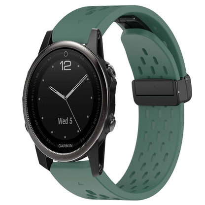 For Garmin Fenix 5S Plus Hole Folding Buckle 20mm Silicone Watch Band(Dark Green) - Watch Bands by buy2fix | Online Shopping UK | buy2fix