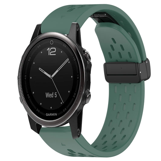 For Garmin Fenix 5S Plus Hole Folding Buckle 20mm Silicone Watch Band(Dark Green) - Watch Bands by buy2fix | Online Shopping UK | buy2fix