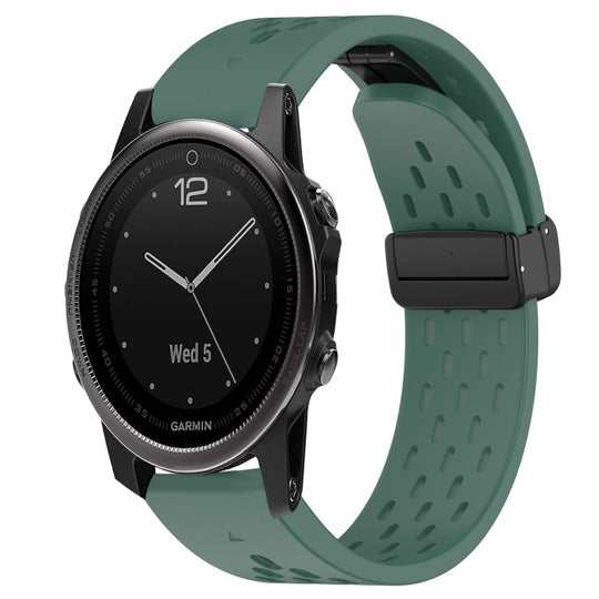 For Garmin Fenix 5S Plus Hole Folding Buckle 20mm Silicone Watch Band(Dark Green)