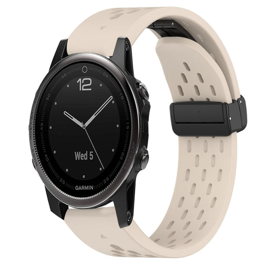 For Garmin Fenix 5S Plus Hole Folding Buckle 20mm Silicone Watch Band(Starlight Color) - Watch Bands by buy2fix | Online Shopping UK | buy2fix