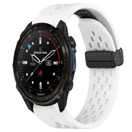 For Garmin Descent Mk3i 43mm Hole Folding Buckle 20mm Silicone Watch Band(White)