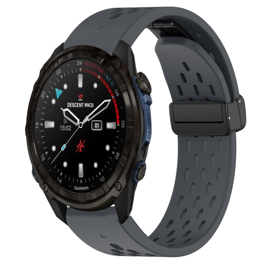 For Garmin Descent Mk3i 43mm Hole Folding Buckle 20mm Silicone Watch Band(Dark Gray)