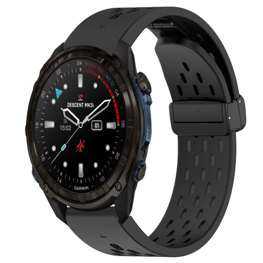For Garmin Descent Mk3i 43mm Hole Folding Buckle 20mm Silicone Watch Band(Black) - Watch Bands by buy2fix | Online Shopping UK | buy2fix