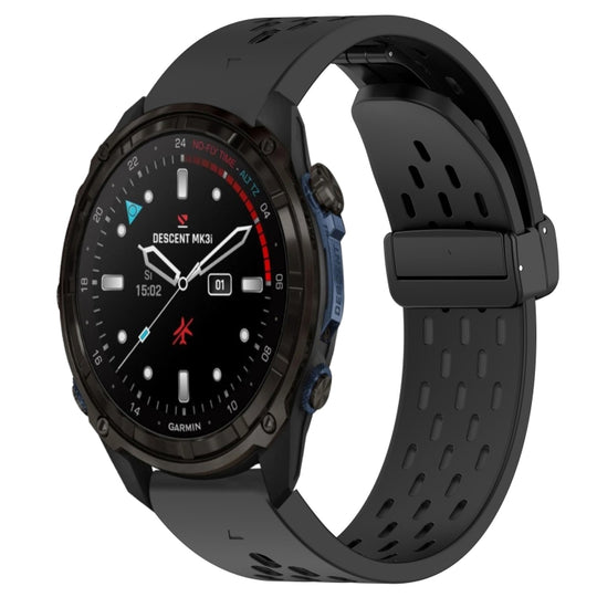 For Garmin Descent Mk3i 43mm Hole Folding Buckle 20mm Silicone Watch Band(Black)