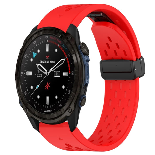 For Garmin Descent Mk3i 43mm Hole Folding Buckle 20mm Silicone Watch Band(Red)