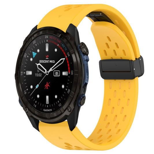 For Garmin Descent Mk3i 43mm Hole Folding Buckle 20mm Silicone Watch Band(Yellow) - Watch Bands by buy2fix | Online Shopping UK | buy2fix