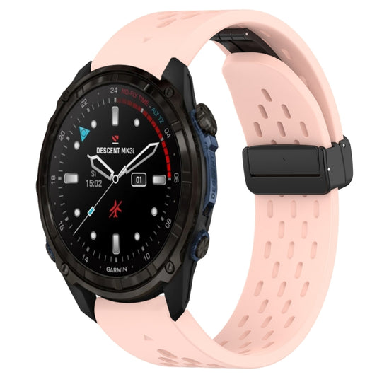 For Garmin Descent Mk3i 43mm Hole Folding Buckle 20mm Silicone Watch Band(Pink) - Watch Bands by buy2fix | Online Shopping UK | buy2fix