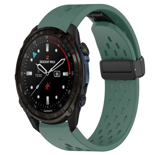 For Garmin Descent Mk3i 43mm Hole Folding Buckle 20mm Silicone Watch Band(Dark Green)