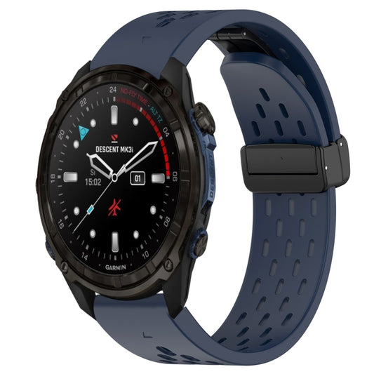 For Garmin Descent Mk3i 43mm Hole Folding Buckle 20mm Silicone Watch Band(Midnight Blue) - Watch Bands by buy2fix | Online Shopping UK | buy2fix