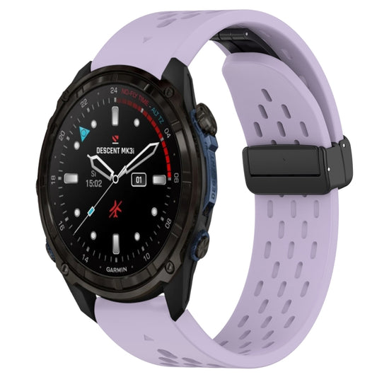 For Garmin Descent Mk3i 43mm Hole Folding Buckle 20mm Silicone Watch Band(Purple) - Watch Bands by buy2fix | Online Shopping UK | buy2fix