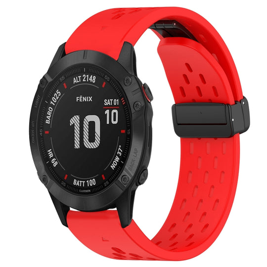 For Garmin Fenix 6 Sapphire GPS Hole Folding Buckle 22mm Silicone Watch Band(Red)