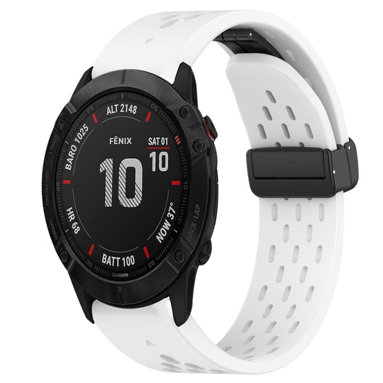 For Garmin Fenix 6X Sapphire Hole Folding Buckle 26mm Silicone Watch Band(White)