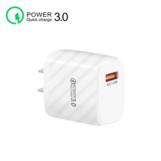 TE-005 QC3.0 18W USB Fast Charger with 1m 3A USB to 8 Pin Cable, US Plug(White) by buy2fix
