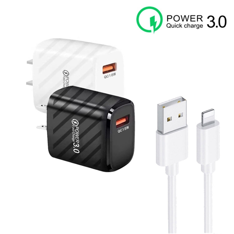 TE-005 QC3.0 18W USB Fast Charger with 1m 3A USB to 8 Pin Cable, US Plug(White) by buy2fix