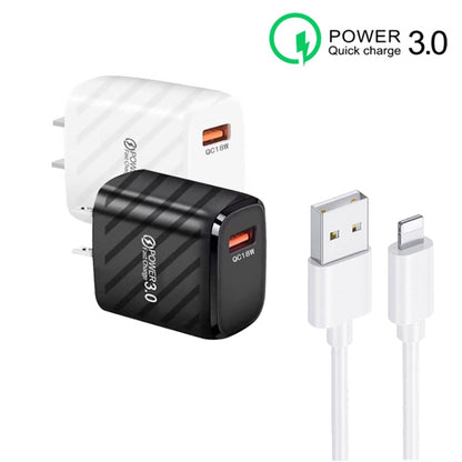 TE-005 QC3.0 18W USB Fast Charger with 1m 3A USB to 8 Pin Cable, US Plug(Black) by buy2fix
