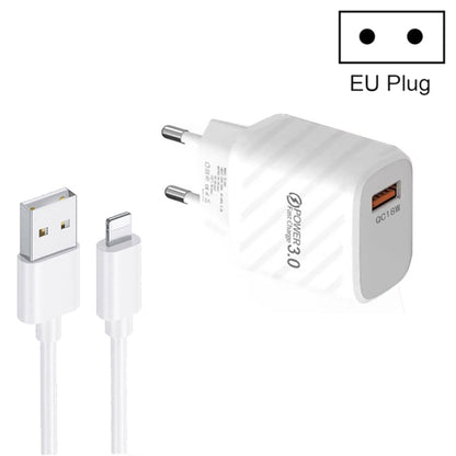 TE-005 QC3.0 18W USB Fast Charger with 1m 3A USB to 8 Pin Cable, EU Plug(White) by buy2fix