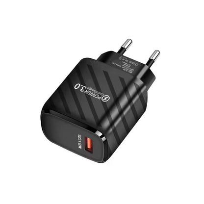 TE-005 QC3.0 18W USB Fast Charger with 1m 3A USB to 8 Pin Cable, EU Plug(Black) by buy2fix