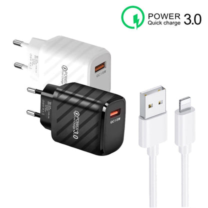 TE-005 QC3.0 18W USB Fast Charger with 1m 3A USB to 8 Pin Cable, EU Plug(Black) by buy2fix