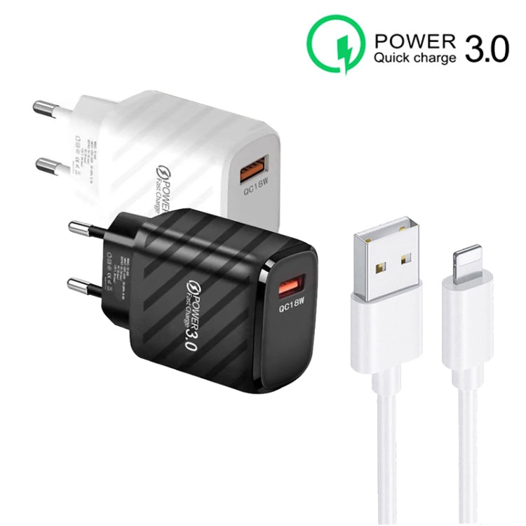 TE-005 QC3.0 18W USB Fast Charger with 1m 3A USB to 8 Pin Cable, EU Plug(White) by buy2fix