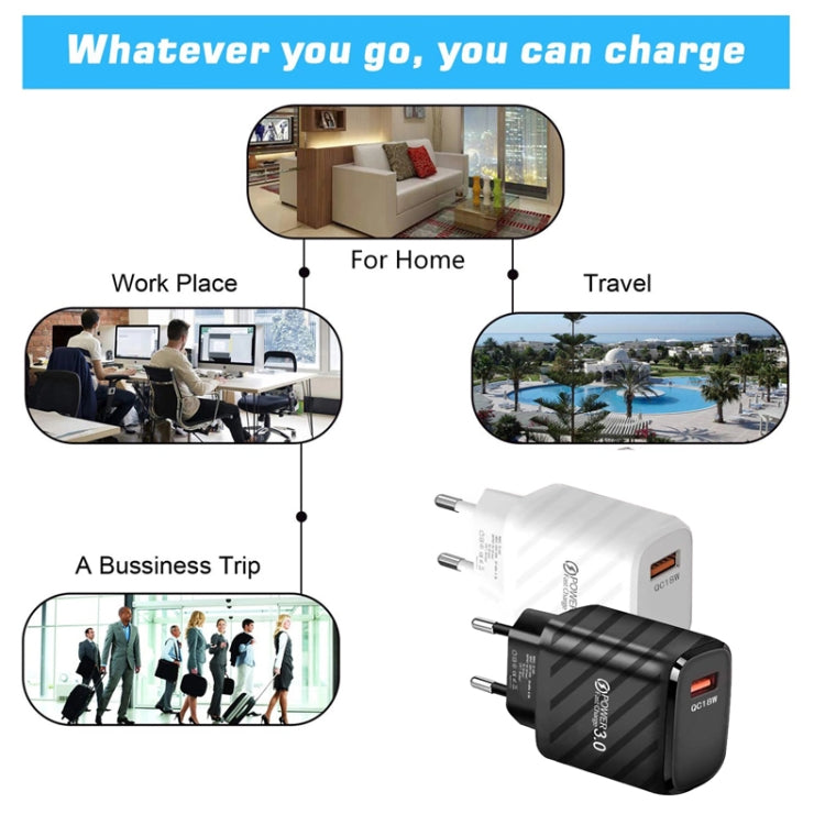 TE-005 QC3.0 18W USB Fast Charger with 1m 3A USB to 8 Pin Cable, EU Plug(White) by buy2fix