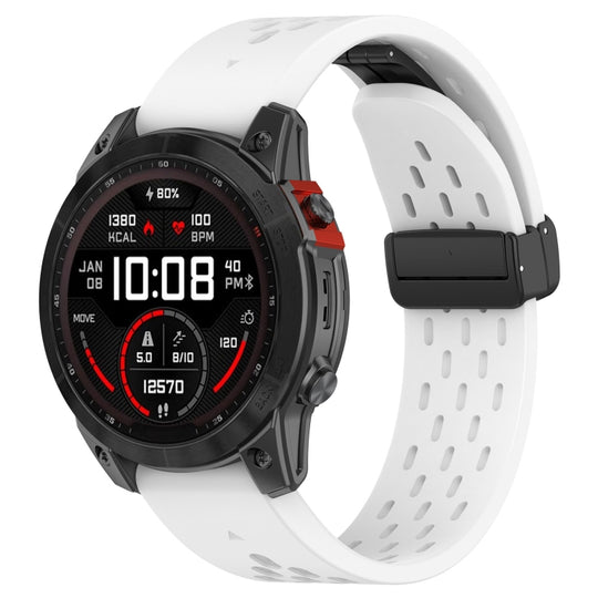 For Garmin Fenix 7X Pro Quick Release Holes Magnetic Buckle Silicone Watch Band(White)