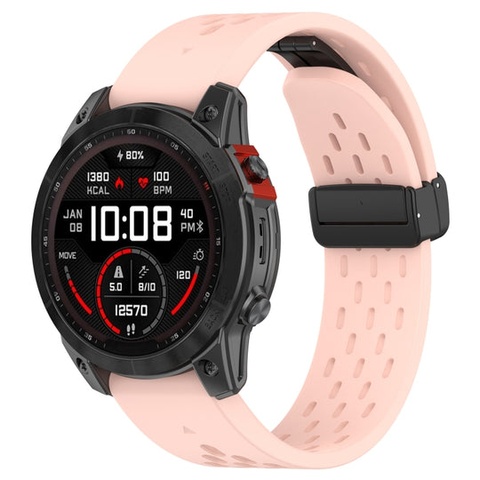 For Garmin D2 Bravo / Quaitx 3 Quick Release Holes Magnetic Buckle Silicone Watch Band(Pink)
