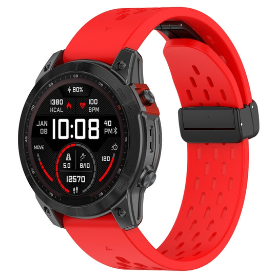 For Garmin Descent MK1 / MK2 / MK2i Quick Release Holes Magnetic Buckle Silicone Watch Band(Red)