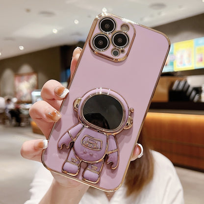 For iPhone 16 Pro Max Electroplating Astronaut Holder Phone Case(Purple) by buy2fix