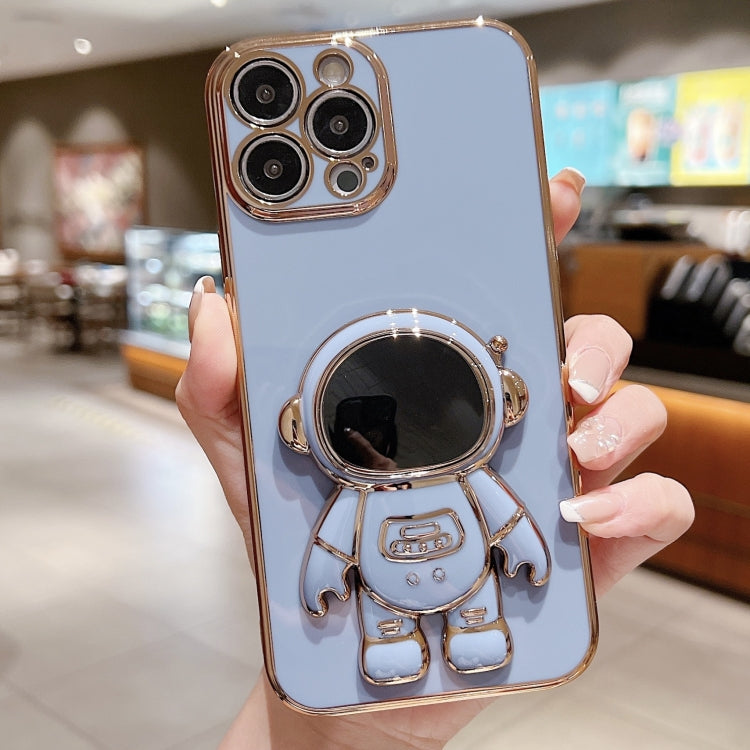 For iPhone 16 Pro Max Electroplating Astronaut Holder Phone Case(Blue) by buy2fix