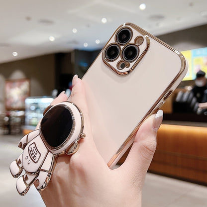 For iPhone 16 Pro Max Electroplating Astronaut Holder Phone Case(Pink) by buy2fix