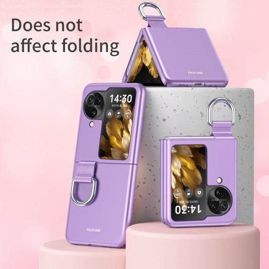 For OPPO Find N3 Flip Silk Ribbon Ring Plain Leather Phone Case(Black) - OPPO Cases by buy2fix | Online Shopping UK | buy2fix