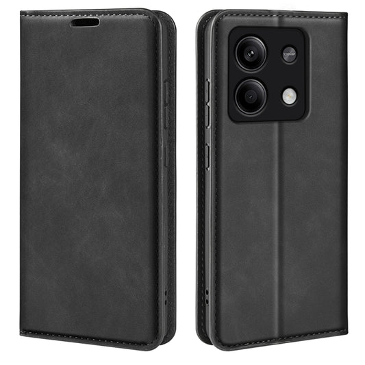 For Xiaomi Redmi Note 13 5G Retro-skin Magnetic Suction Leather Phone Case(Black) - Xiaomi Cases by buy2fix | Online Shopping UK | buy2fix
