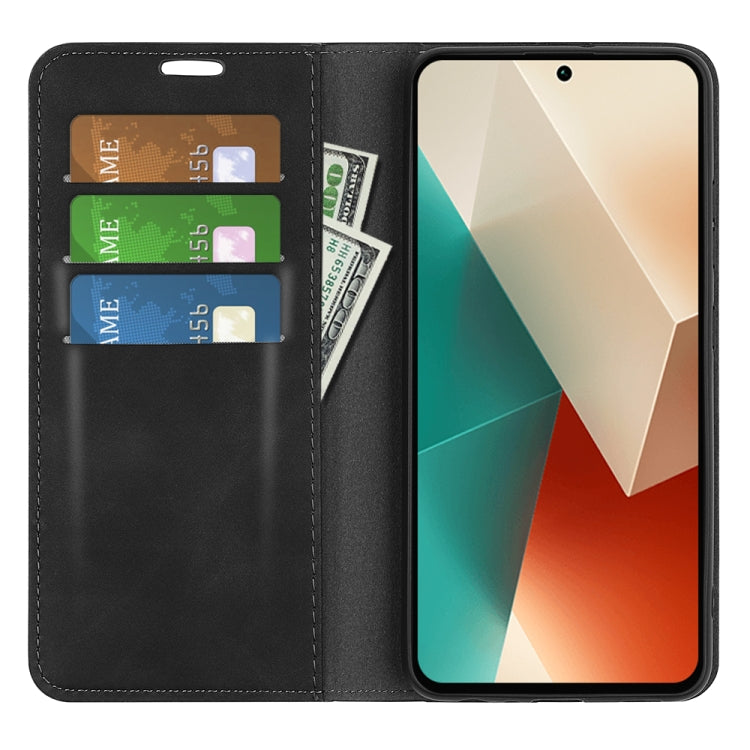 For Xiaomi Redmi Note 13 5G Retro-skin Magnetic Suction Leather Phone Case(Black) - Xiaomi Cases by buy2fix | Online Shopping UK | buy2fix