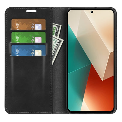 For Xiaomi Redmi Note 13 5G Retro-skin Magnetic Suction Leather Phone Case(Black) - Xiaomi Cases by buy2fix | Online Shopping UK | buy2fix
