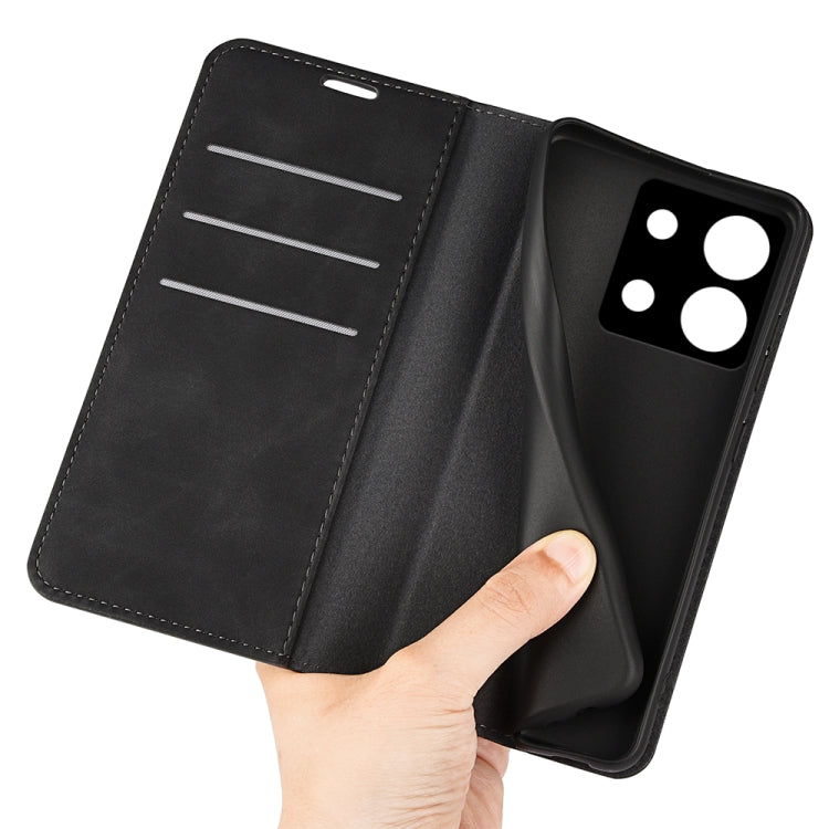 For Xiaomi Redmi Note 13 5G Retro-skin Magnetic Suction Leather Phone Case(Black) - Xiaomi Cases by buy2fix | Online Shopping UK | buy2fix