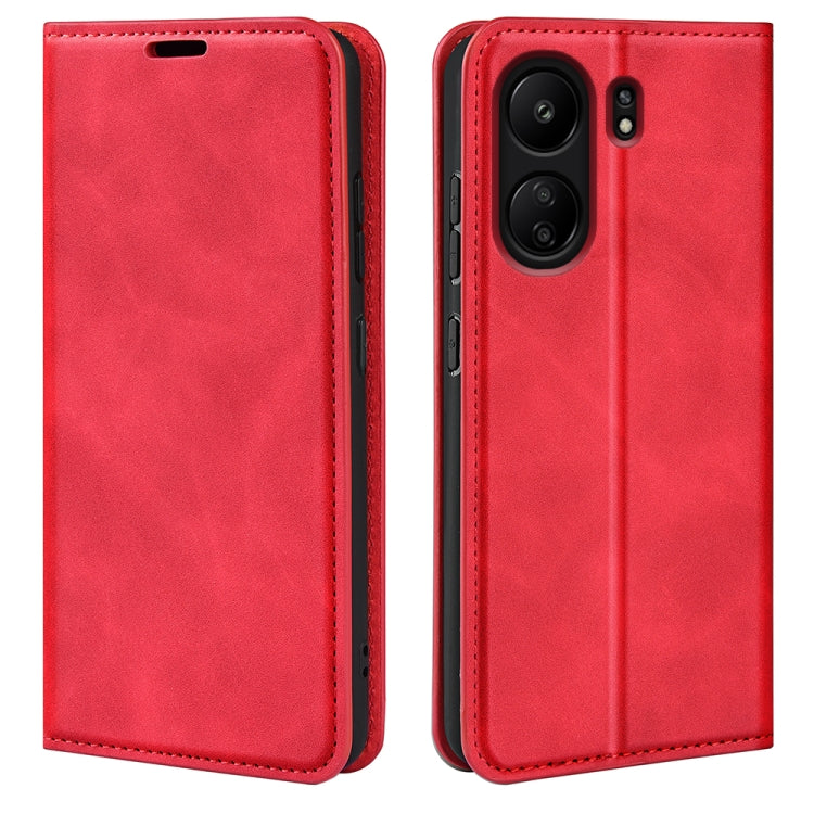 For Xiaomi Redmi 13C Retro-skin Magnetic Suction Leather Phone Case(Red) by buy2fix
