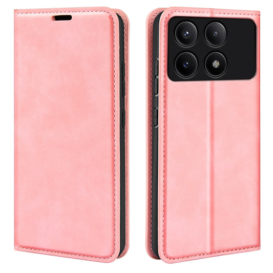 For Xiaomi Redmi K70E Retro-skin Magnetic Suction Leather Phone Case(Pink) - Xiaomi Cases by buy2fix | Online Shopping UK | buy2fix