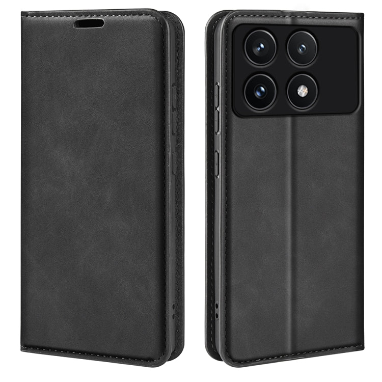 For Xiaomi Redmi K70 Retro-skin Magnetic Suction Leather Phone Case(Black) by buy2fix