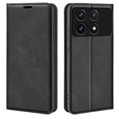 For Xiaomi Redmi K70 Retro-skin Magnetic Suction Leather Phone Case(Black) by buy2fix