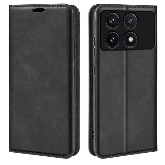For Xiaomi Redmi K70 Retro-skin Magnetic Suction Leather Phone Case(Black) by buy2fix