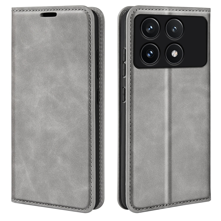 For Xiaomi Redmi K70 Retro-skin Magnetic Suction Leather Phone Case(Grey) by buy2fix