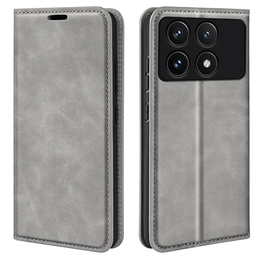 For Xiaomi Redmi K70 Retro-skin Magnetic Suction Leather Phone Case(Grey) by buy2fix